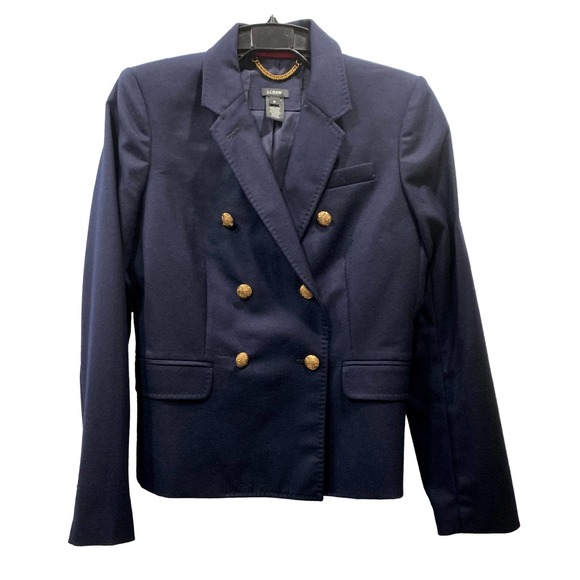 J Crew Navy Blue Double Breasted Wool Blazer Gold Buttons | NWOT | Size 6 - Picture 3 of 10